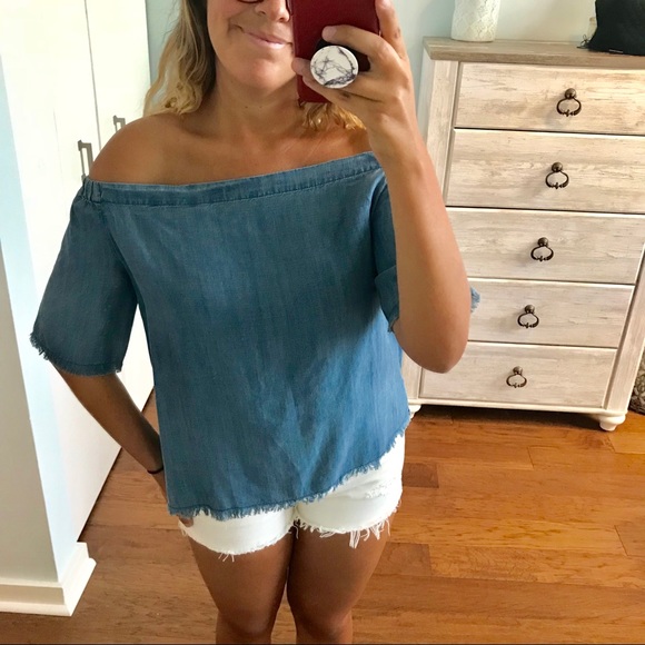 jean off the shoulder shirt